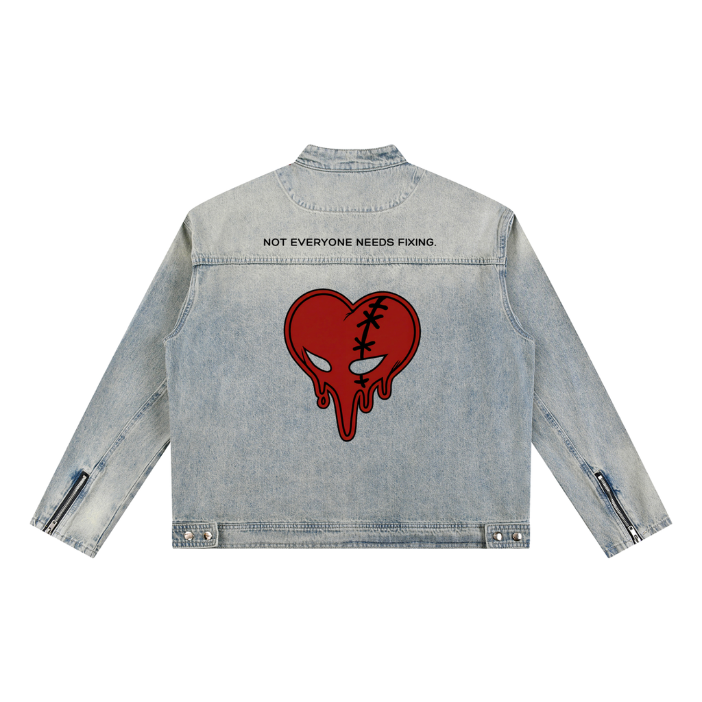 Vintage Washed Zip Denim Jacket
